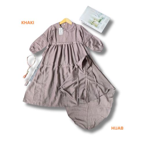 Gamis muslimah anak perempuan latifa Polos linen usia 3 - 12 tahun Gamis free kerudung anak 4