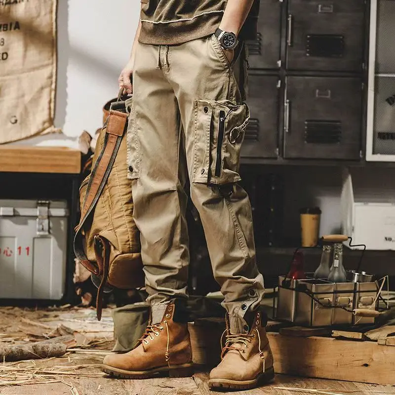 Men's American cargo pants Men's loose casual pants Men's trendy motorcycle pants Men's outdoor sports pants Men's wear-resistant freight pants Men's urban commuting casual pants Men's wilderness survival functional pants
