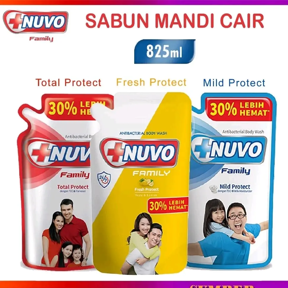 Sabun Mandi Cair Nuvo kemasan Isi ulang Besar 825ml Membersihkan Melembutkan Tubuh