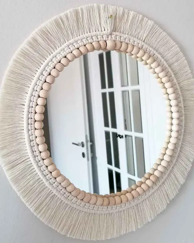 Cermin Macrame Dekorasi Dinding Manik Macrame Hadiah Dekorasi Kamar Mandi Hadiah Rumah Baru | Cermin Boho 1