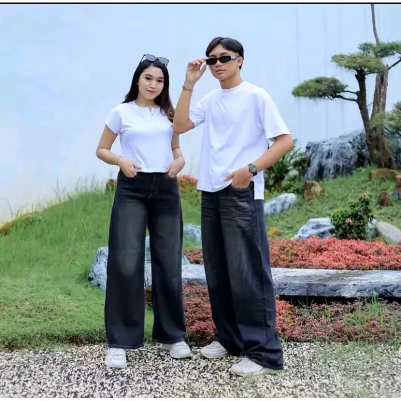 PROMO||Celana Panjang Jeans Kulot Loose Gombrong UNISEX Trendy / Celana Jeans Baggy Loose Cowok/Cewek Wisker / Celana Denim Kulot Panjang Loose Hitam
