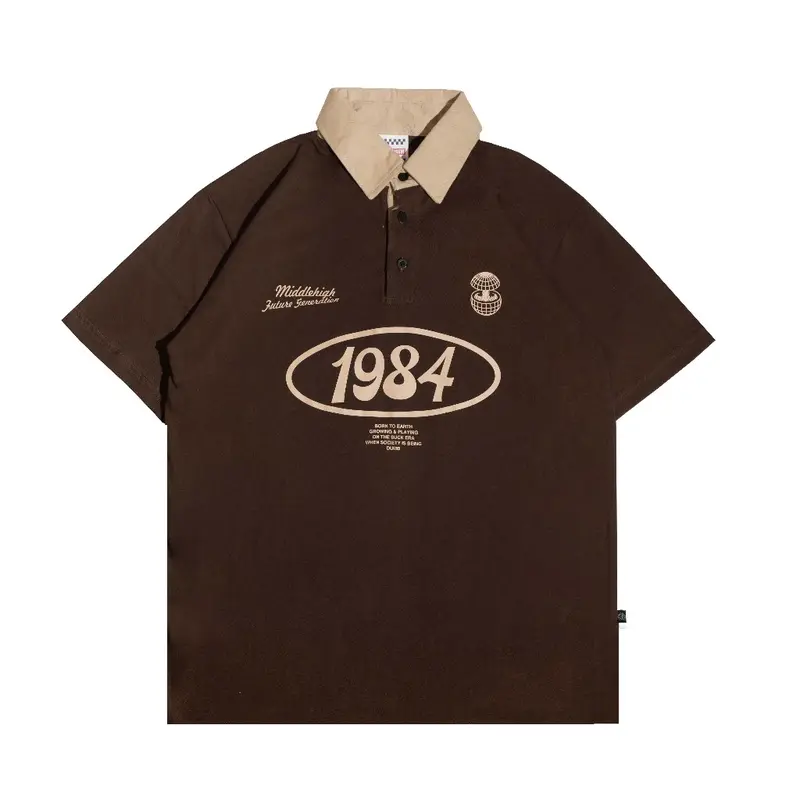 BROGUY Kaos Polo Shirt Pria Waffle Kancing Kerah Pendek Dark