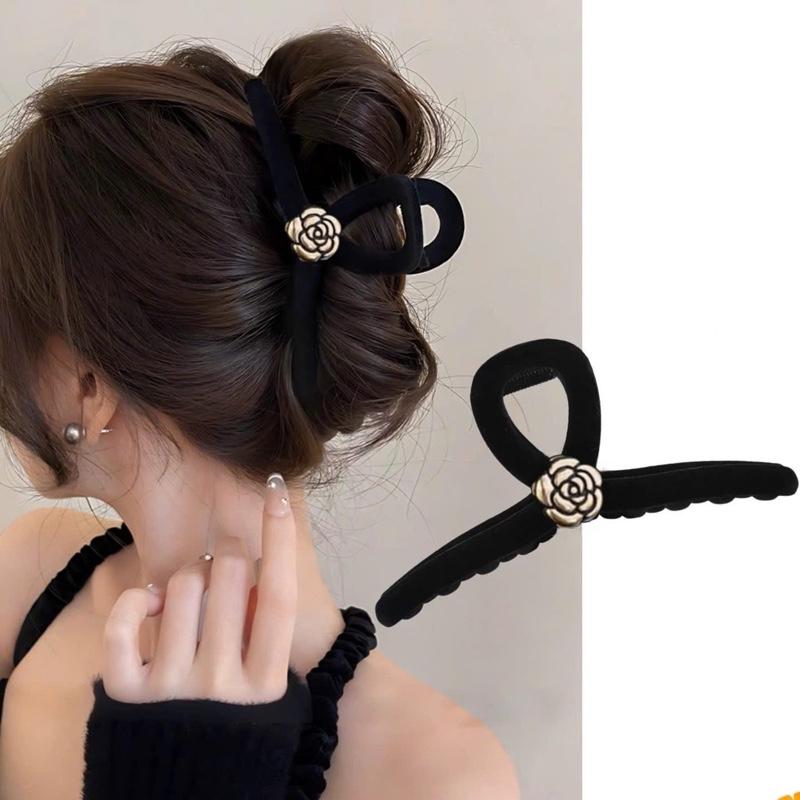 Kẹp tóc nhung trơn đính ngọc đơn giản