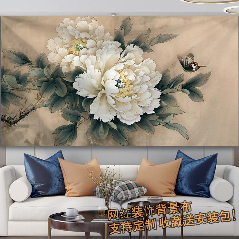 Lukisan peoni bunga nasional bergaya Tionghoa untuk dekorasi ruang tamu, kantor, dan penyewaan rumah, kain latar dinding, karpet gantung untuk live streaming populer Lukisan peoni bunga nasional bergaya Tionghoa untuk dekorasi ruang tamu, kantor, dan penyewaan rumah, kain latar dinding, karpet gantung untuk live streaming populer