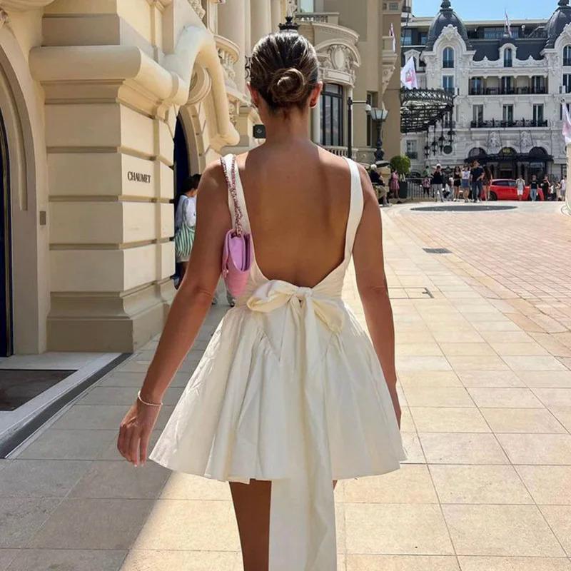 Product Introduction of Taruxy bandage backless dress women bow splice folds elegant high waist sundress hot girls 2024 Street sexy lace up dress femme Casual Womenswear 30