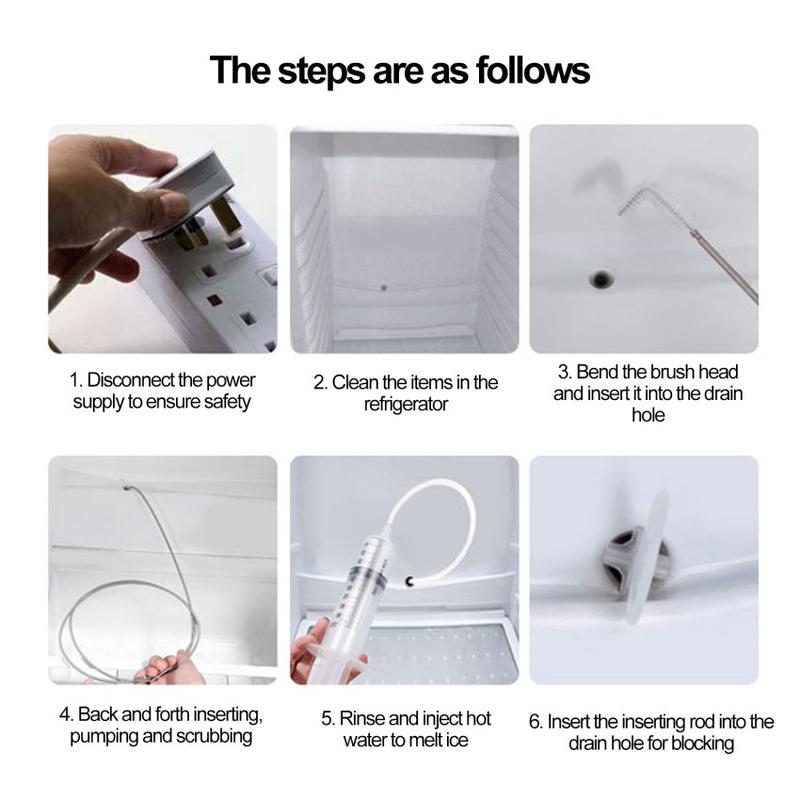 Product Introduction of 6 Pcs Refrigerator Drain Hole Clog Remover Cleaning Tool, Reusable Fridge Dredging Kit, Clean Drain Outlet Dredging Tool, Cleaning Reusable Refrigerators Dredging 30