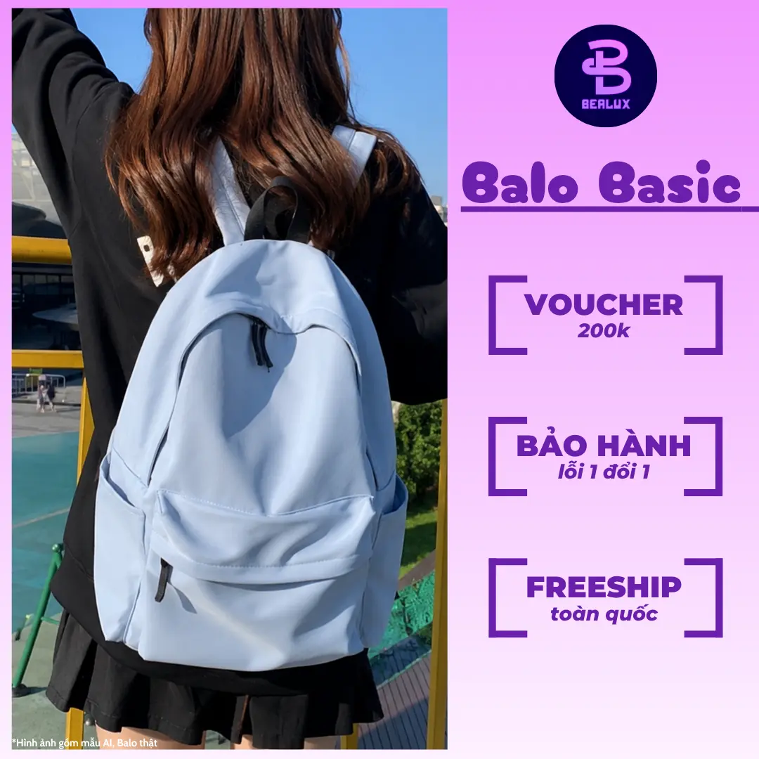 [Giao Nhanh] Balo Thời Trang Bealux - Balo Trơn Basic Đơn Giản - Balo Nam Nữ Đựng Laptop 15.6inch