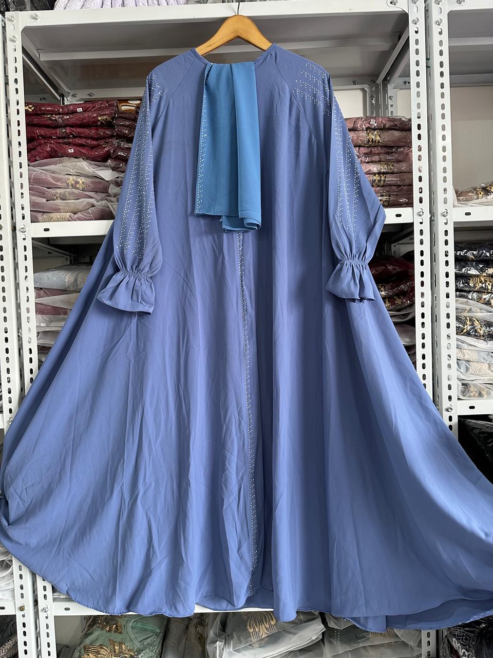 Abaya premium set kerudung pasmina ceruty gamis abaya dubai jet black wolpich wolpis resleting full bisa jadi outer terbaru