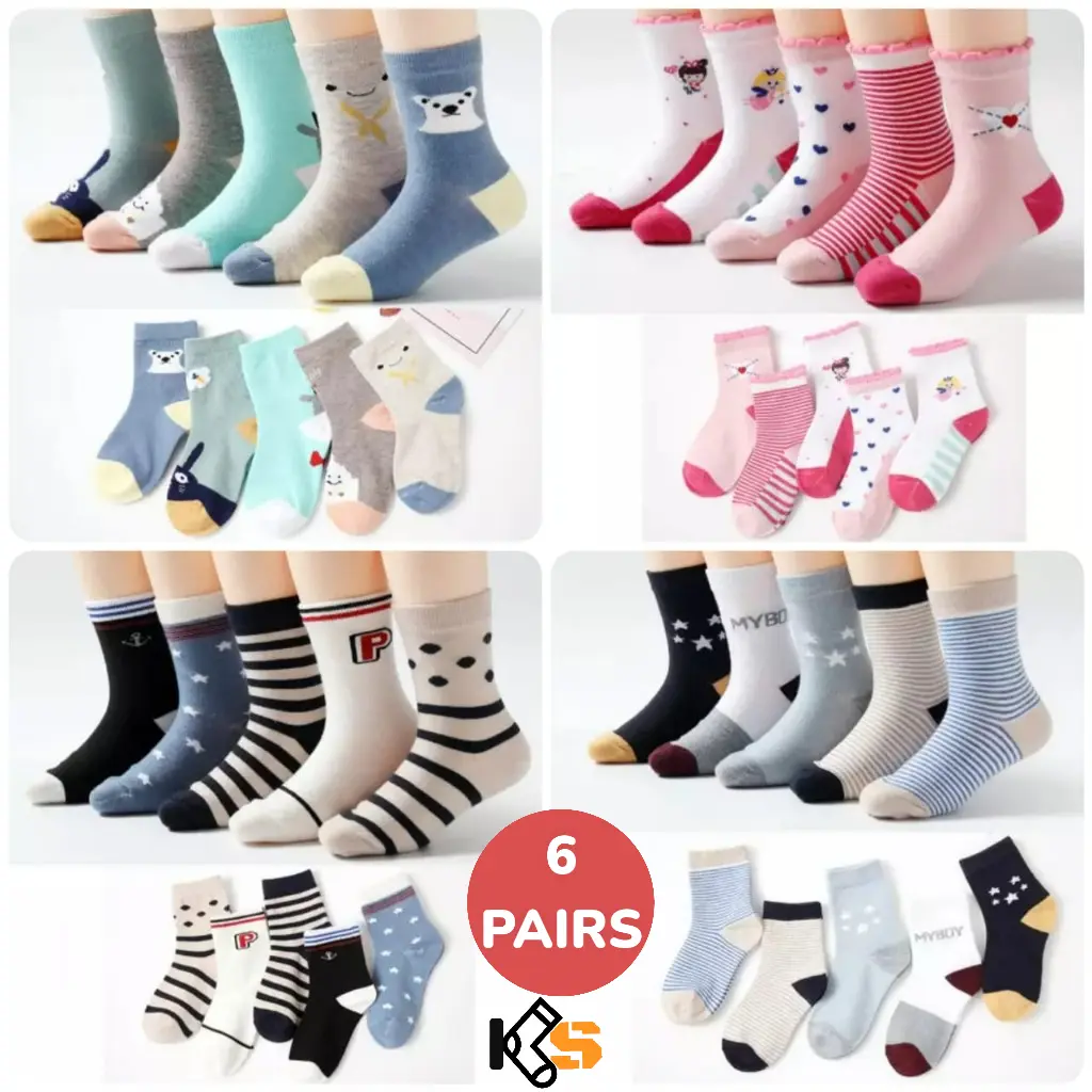 Paket 6 Pasang, Kaos Kaki Anak Panjang Motif Karakter Lucu Laki laki Perempuan Usia 3-7 Tahun TK PAUD, Bahan Katun Lembut