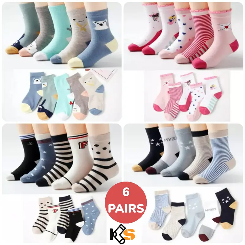 Paket 6 Pasang, Kaos Kaki Anak Panjang Motif Karakter Lucu Laki laki Perempuan Usia 3-7 Tahun TK PAUD, Bahan Katun Lembut 0