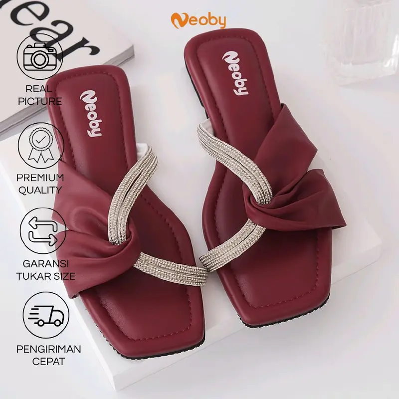 Neoby KARIN sandal Wanita flat glitter bling bling sendal cewek selop tali Karet 5