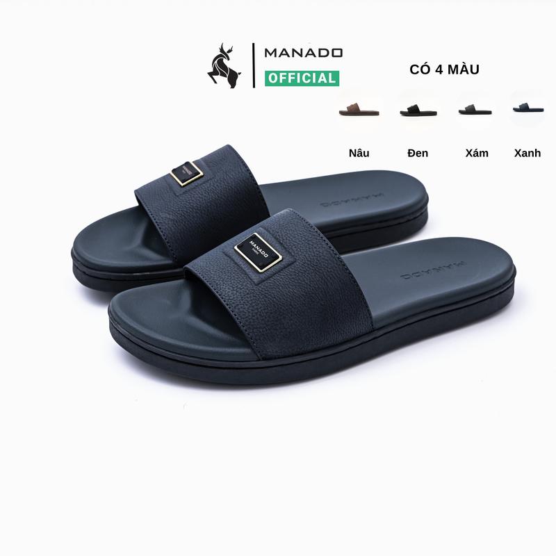 Dép da nam MANADO kiểu quai ngang mã MND43, Dép lê nam chất liệu da nubuck trẻ trung, đế cao su chống trượt khâu chắc chắn fullbox thích hợp đi chơi, đi biển