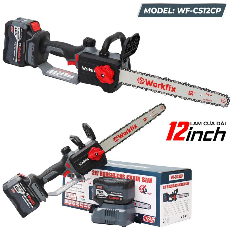 Máy Cưa Pin 12 Inch Workfix WF-CS12CP - Tốc Độ Cưa 6m s - Động Cơ Không Chổi Than - Pin 15 Cell 4.5Ah - Bảo Hành Chính Hãng 6 Tháng