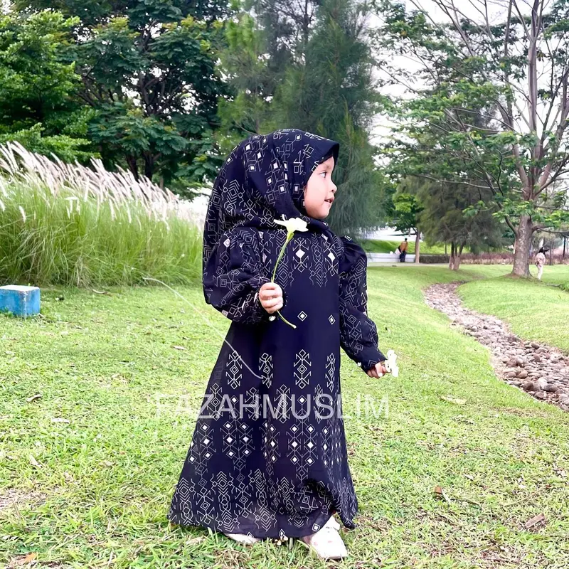 Gamis set hijab anak bahan ceruti. Baju muslim anak. Set hijab anak Ceruty Nyaman Motif Cantik Panjang Syari Cewek Dress 8