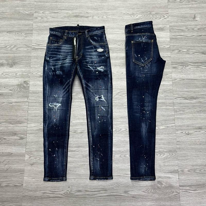 QUẦN JEAN NAM MÃ D2-04 XANH RÁCH KHOÁ LỆCH CÓ VÁ VẨY SƠN 4 CÚC BÒ DÀI CAO CẤP CO DÃN PHOM ÔM CHÂN DS-Q Có Túi