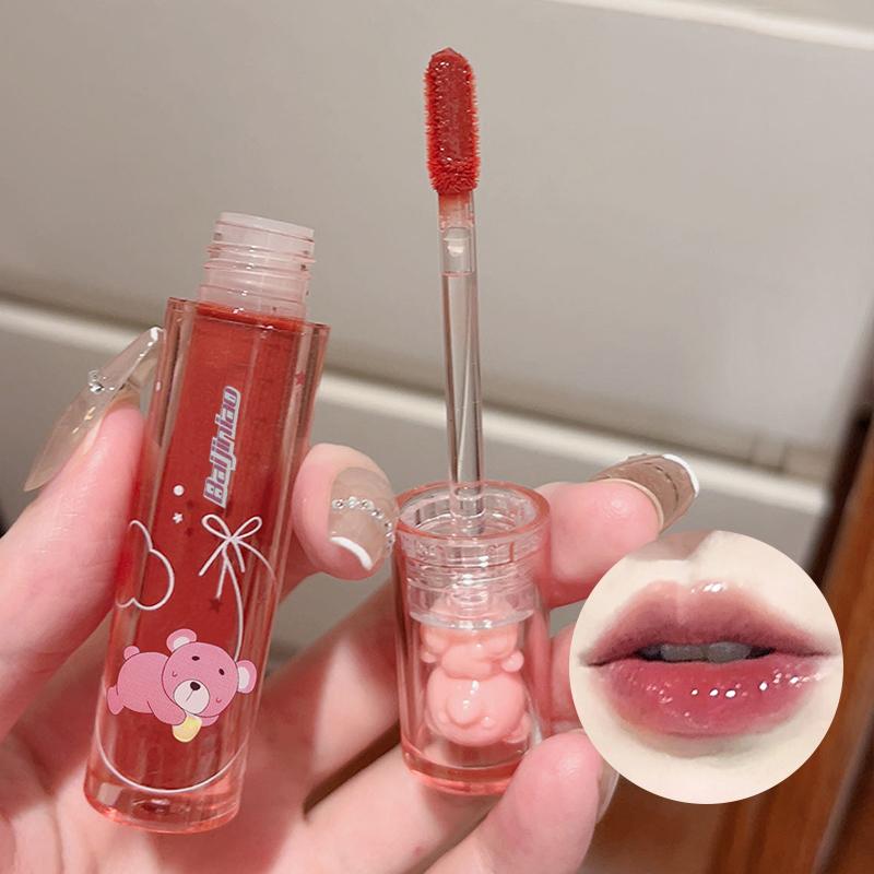 Product Introduction of 6 color Crystal frozen berry bear lip glaze,Durable Waterproof And Stain-resistant Transparent Film-forming Lip Gloss, Full Lip Color Good Gift For Women Lipstick Makeup Cosmetic Dewy Mirror Lip Care 9