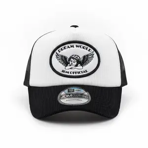 JDMCAPS - Topi Trucker Corduroy Putih Hitam Visor Pendek Dream World Unisex Original