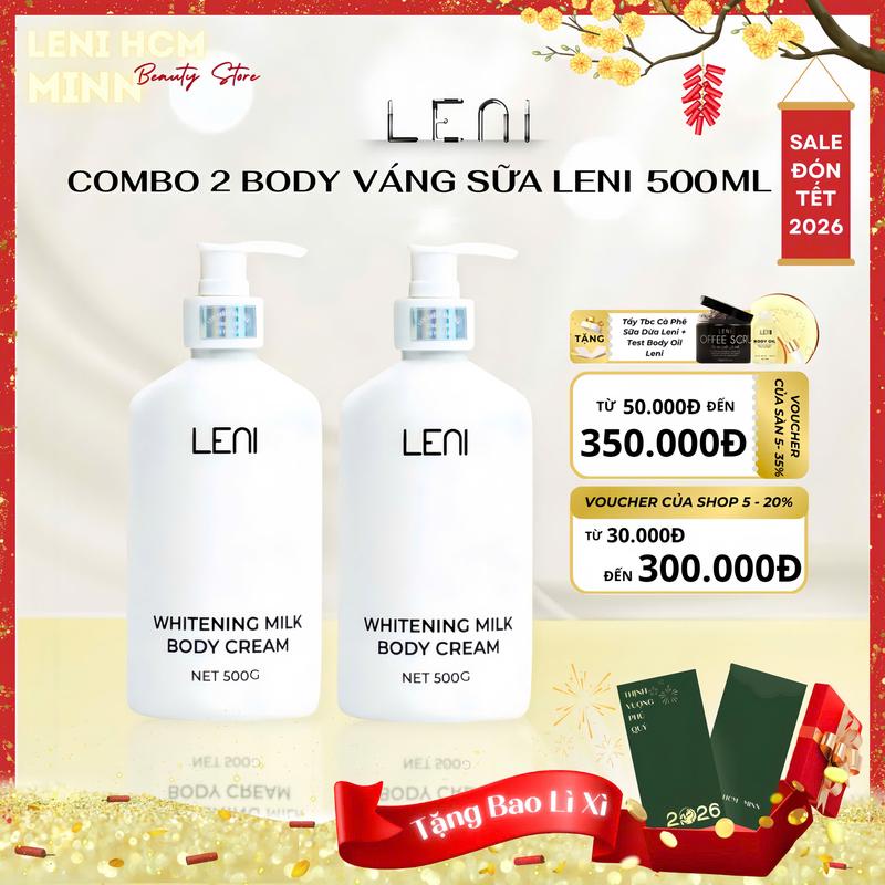  COMBO 2 KEM BODY VÁNG SỮA LENI size 500ml + tặng 2 TAY TBC Làm Đẹp Da 