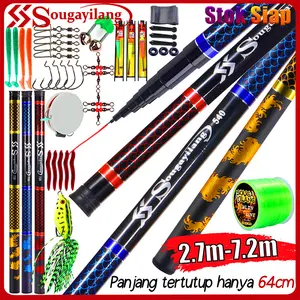 Sougayilang [COD] Set Joran Pancing Hand Rod 2.7m-7.2m Carbon Fiber dengan 1 Set Aksesoris dan 1 buah jalur Nilon 150M untuk Memancing di Sungai Aliran Air Tawar, Indonesia Spot