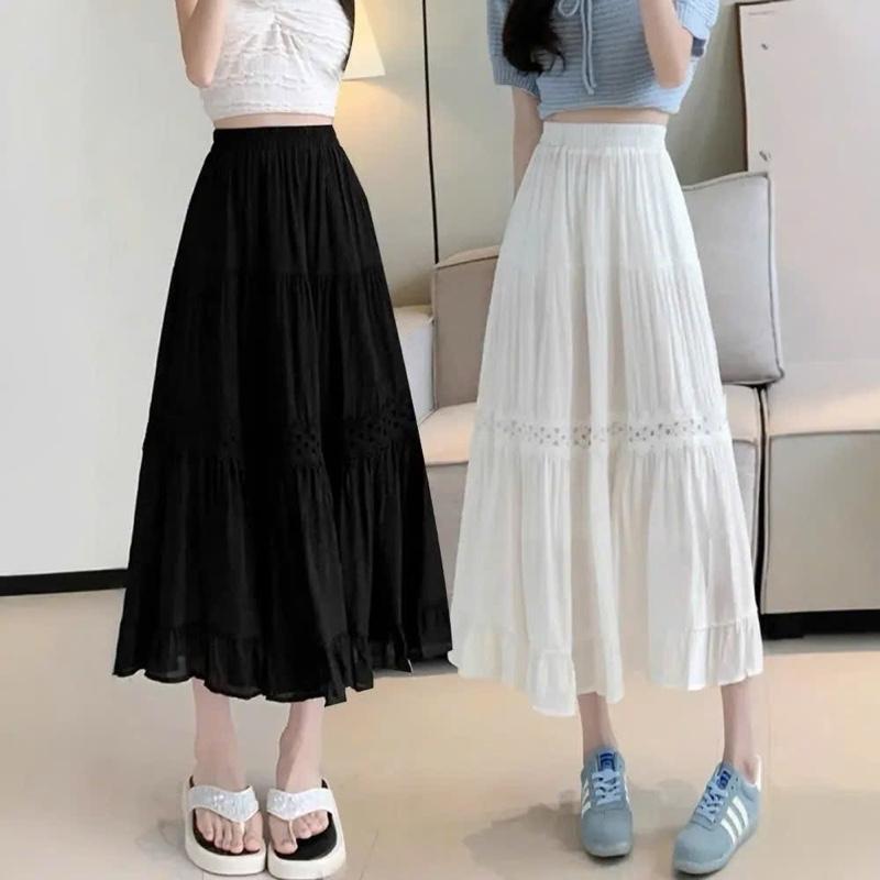 Chân váy nữ dáng dài phối ren 2 lớp lưng thun phong cách nhẹ nhàng dài 80 cm - 85 cm