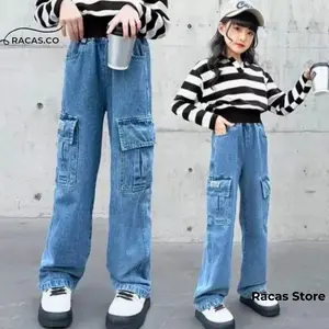 Celana Jeans Kargo Anak Kids Denim Palazzo Girls Kulot Anak Remaja Perempuan Korean Style