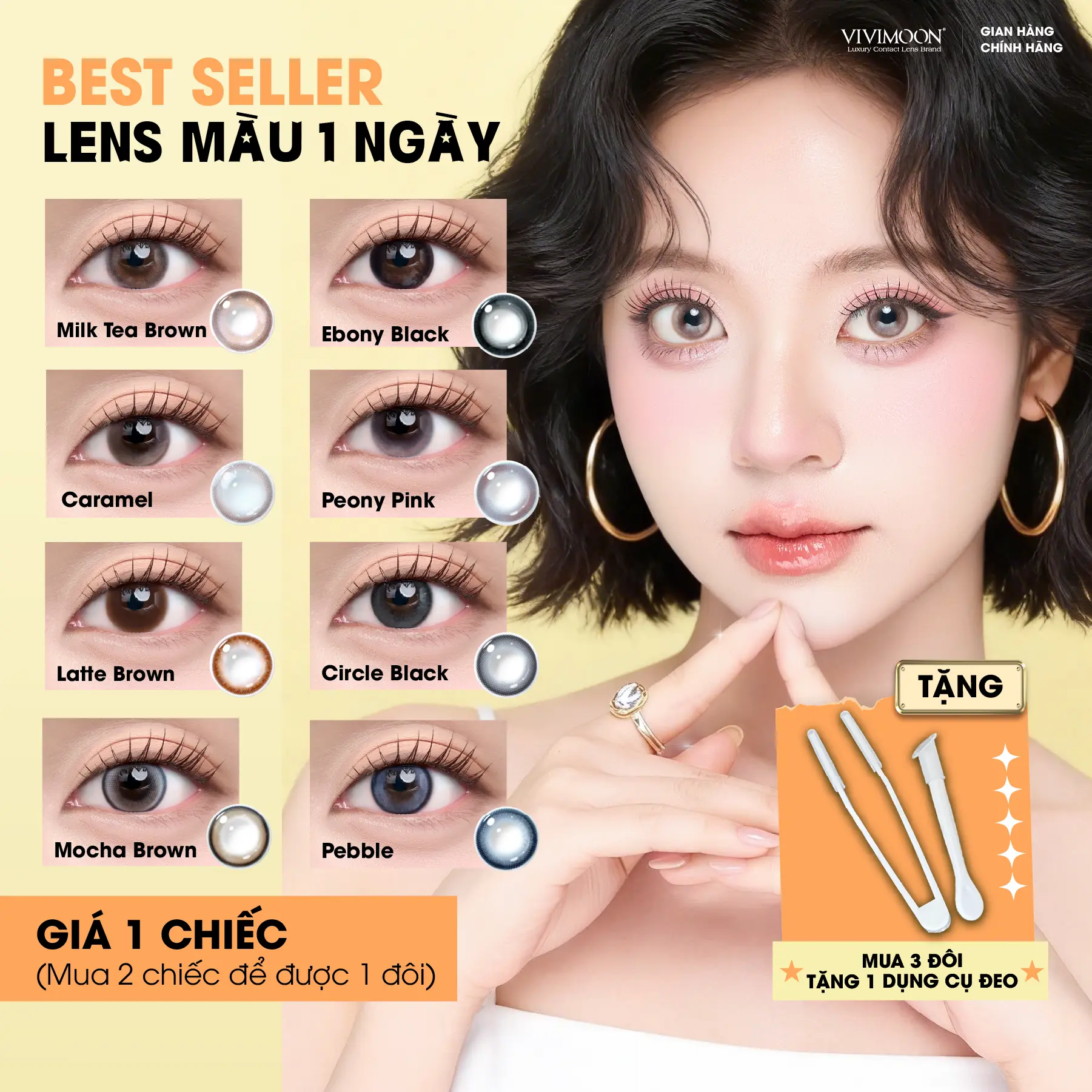 [ Giá 1 Bên Mắt ] Kính Áp Tròng VIVIMOON LENS  Lens 1 Ngày Có Màu Chất Liệu MPC Cao Cấp Độ Cận 0-8 Độ