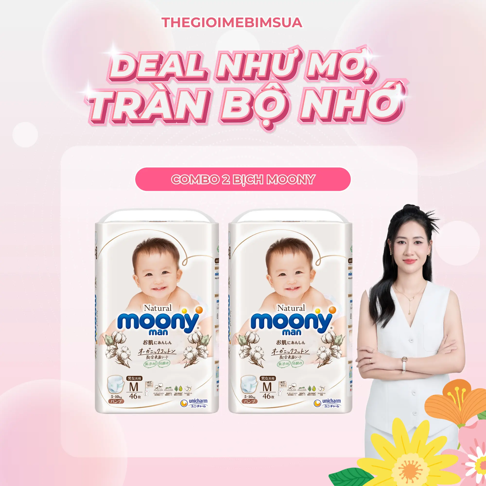 [TGMBS] Combo 2 Bịch Tã Bỉm Dán/Quần Moony Natural Nhập Khẩu - Nội Địa Cho Bé