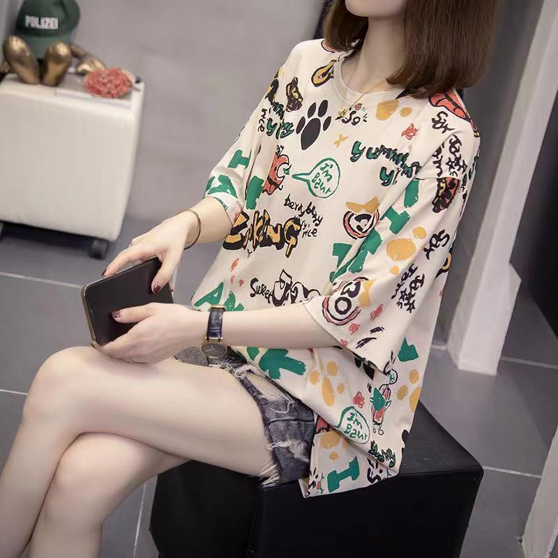 Product Introduction of New pure cotton printed short sleeved T-shirt for chubby girl in summer, loose and shaping with a belly covering top Womenswear Lingerie 4