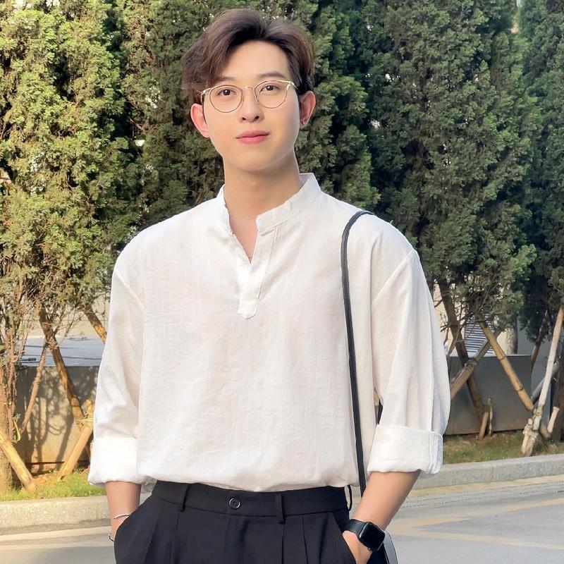 Áo Sơ Mi Nam Dài Tay Cổ Trụ Chất Đũi Thoáng Mát KHông Nhăn Xù Form Dáng Hàn Quốc SM17 áo cổ tàu