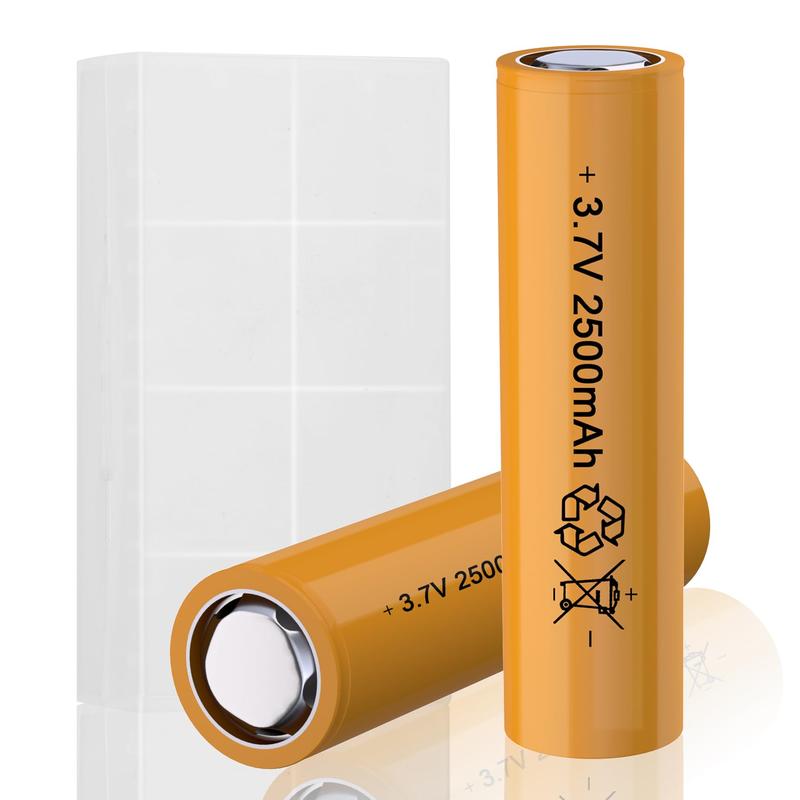 3.7 Volt Rechargeable Battery Flat Top, 25A Higher Discharge Power Battery, Flat Top 2500mAh Battery High Energy for Headlamp, LED Flashlight, Solar Light, Electronic Devices etc(2 Pack+Box) 0