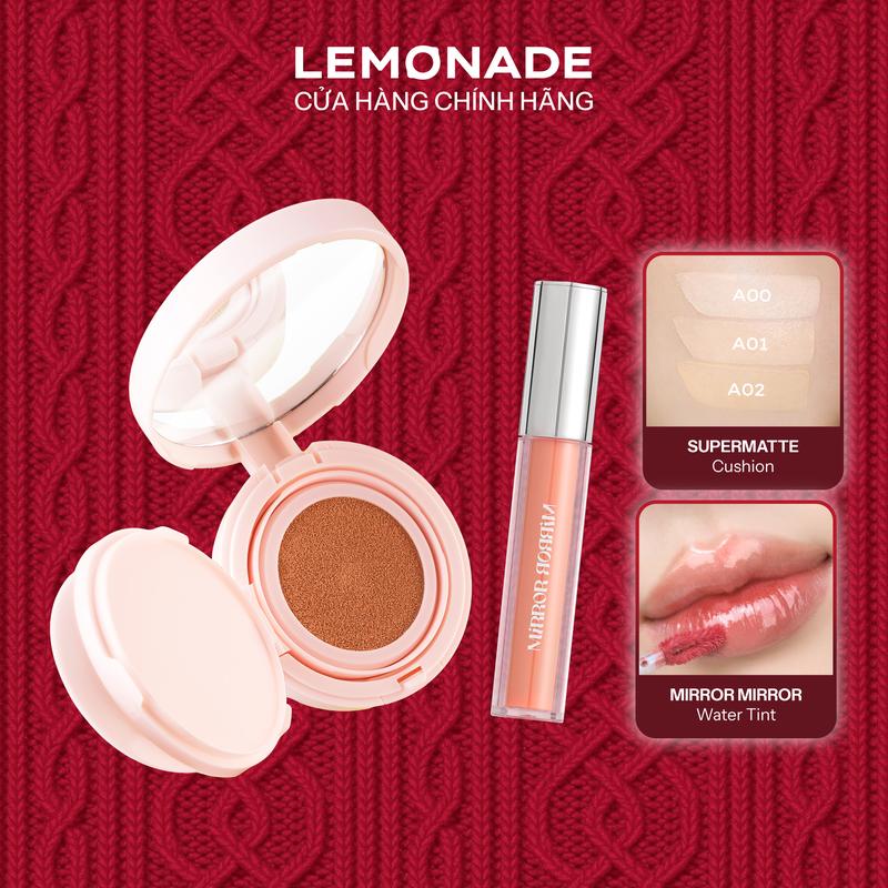  Combo 01 Phấn nước siêu kiềm dầu Supermatte Cushion 15g và 01 Son tint bóng không dính siêu lỳ Lemonade Mirror Mirror Water Tint 4g 