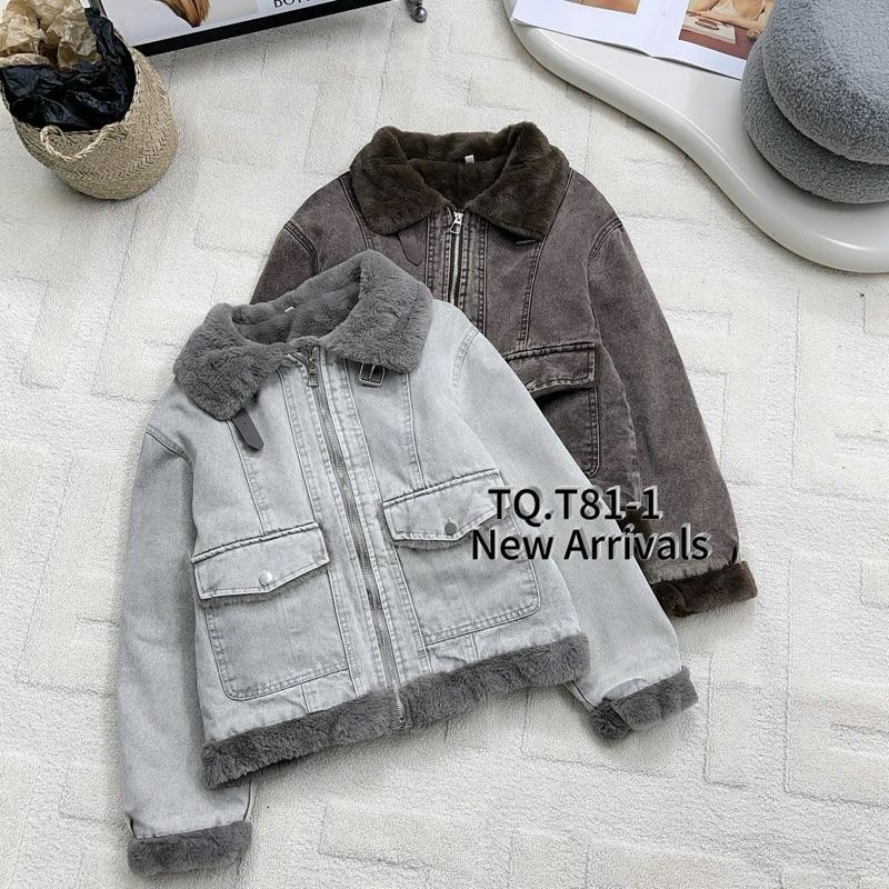  Áo Khoác Bò Lót Lông Mềm Mại Phối Đai Da QC L1. Mã T81-1 Jacket Top 
