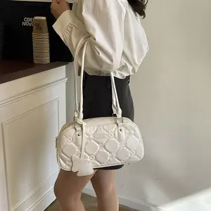 Tas tangan wanita yang elegan dan canggih, tas putih bersih gaya Korea, tas bahu wanita sederhana