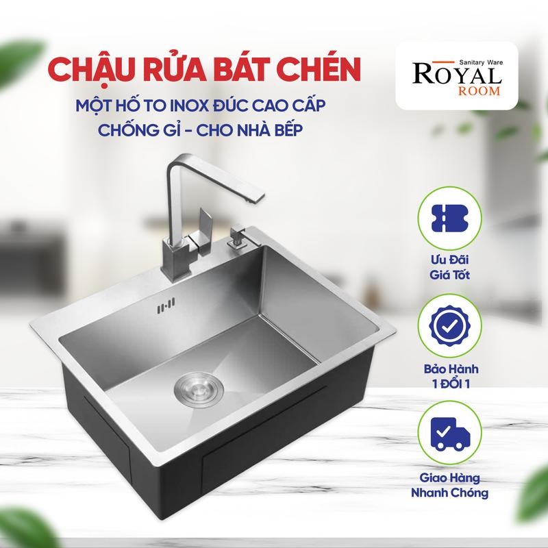 DEAL MỚI Chậu Rửa Bát Chén Một Hố To Inox Đúc Cao Cấp Chống Gỉ Sét - Thiết Kế Thông Minh Tiện Lợi Cho Mọi Gian Bếp