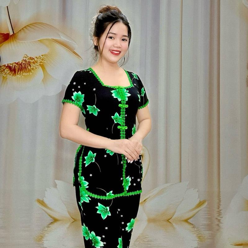 Hải Sơn Women B23 Đồ bộ xẩm nữ trung niên hoạ tiết hoa ly sang trọng chất liệu vải thun tơ cao cấp
