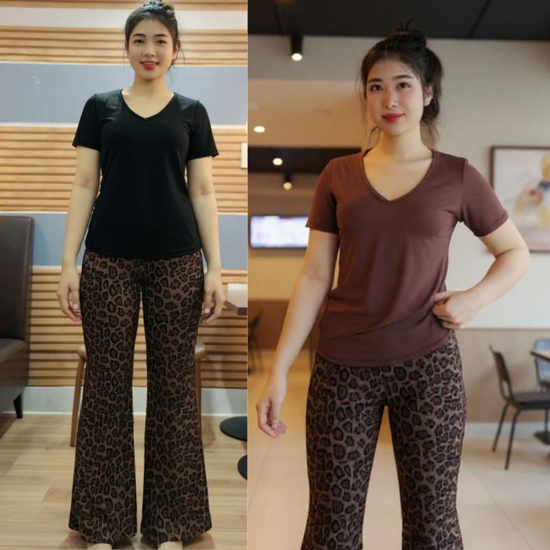 Thời Trang Bigsize Đồ Bộ Nữ Set Bộ Quần Ống Loe Có Túi Áo Cổ Tim Tay Ngắn ESHOP Đồ Bộ Đồ Mặc Nhà Nữ dễ thương đi chơi ngủ đẹp cá tính thun gân tăm co giãn thoải mái phù hợp mọi lứa tuổi DL38 Top Áo