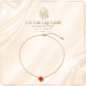 Dây chuyền nữ cỏ 4 lá màu đỏ dây mảnh mạ vàng, vòng cổ thời trang sang trọng, phụ kiện thanh lịch, dễ phối đồ, quà tặng bạn gái