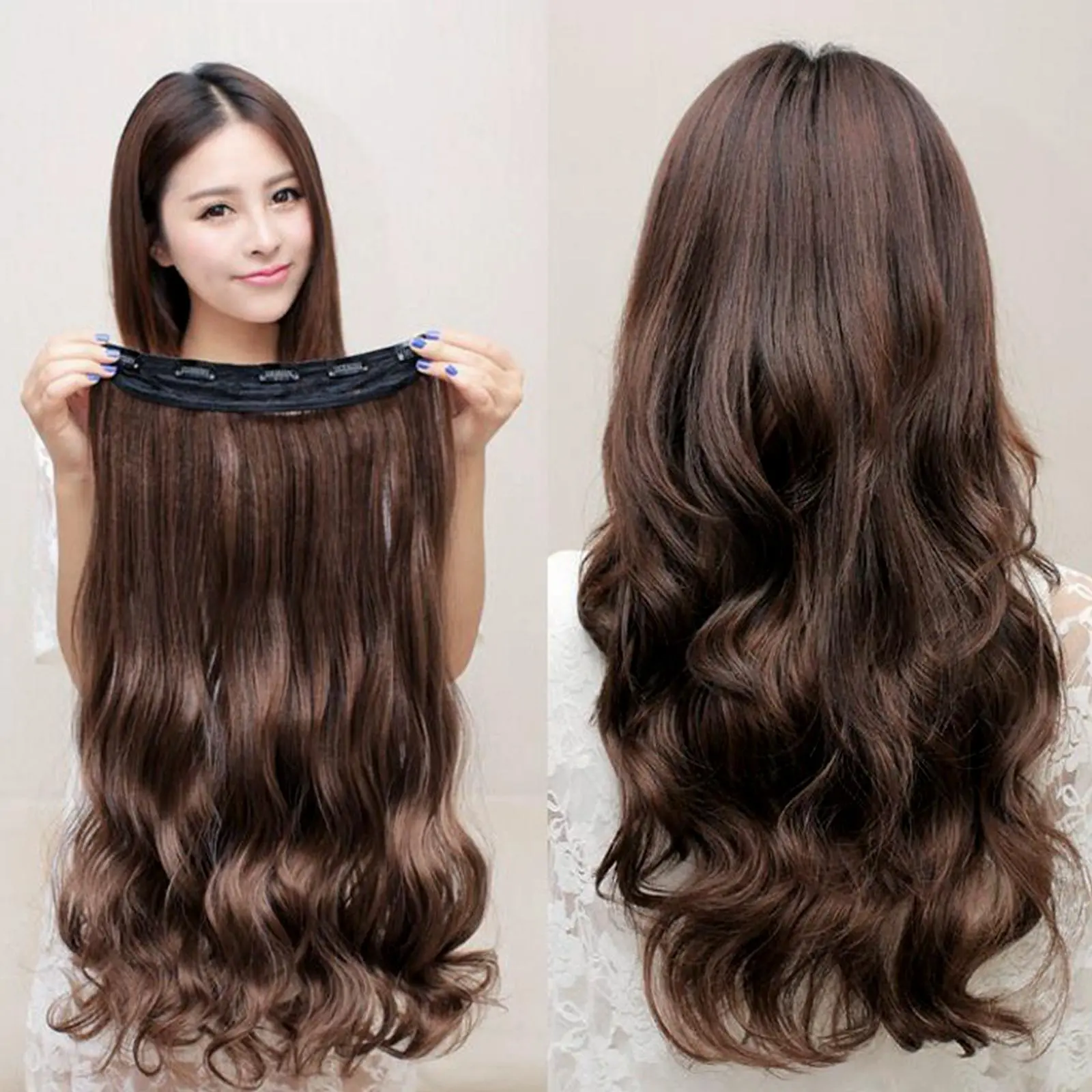 Curly Hair Dark Brown Wig Piece Extensions Piece Curtain R3J7