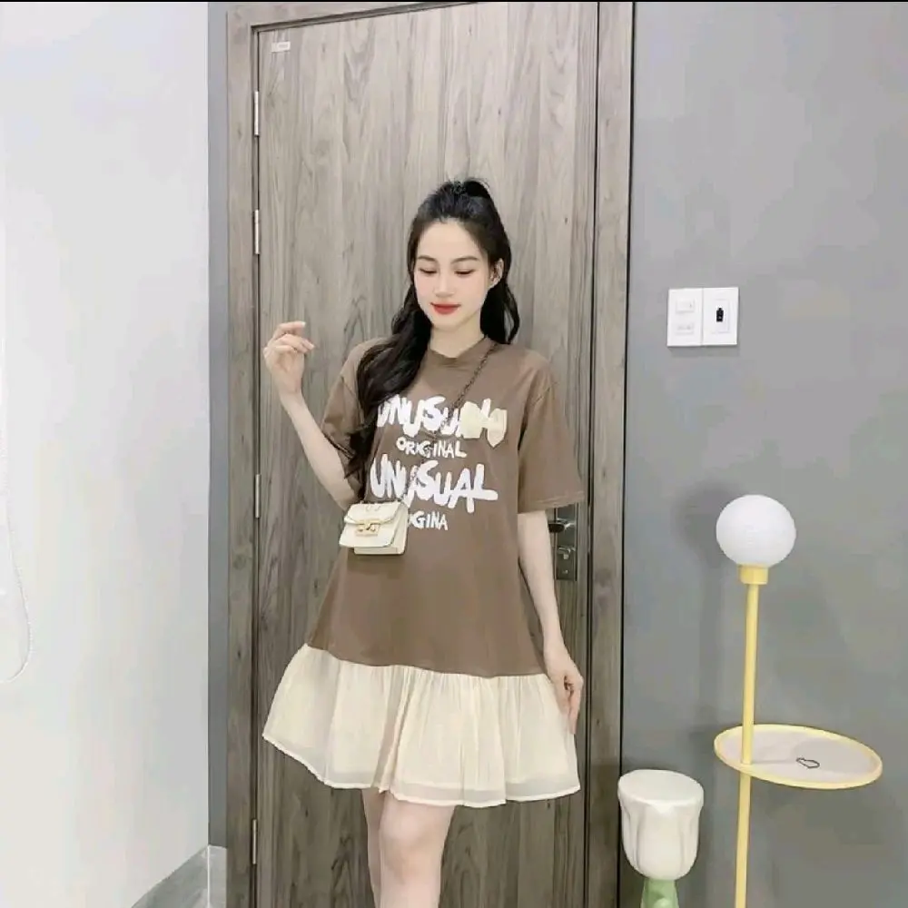 Váy Bầu chất cotton phối chân voan sang chảnh
