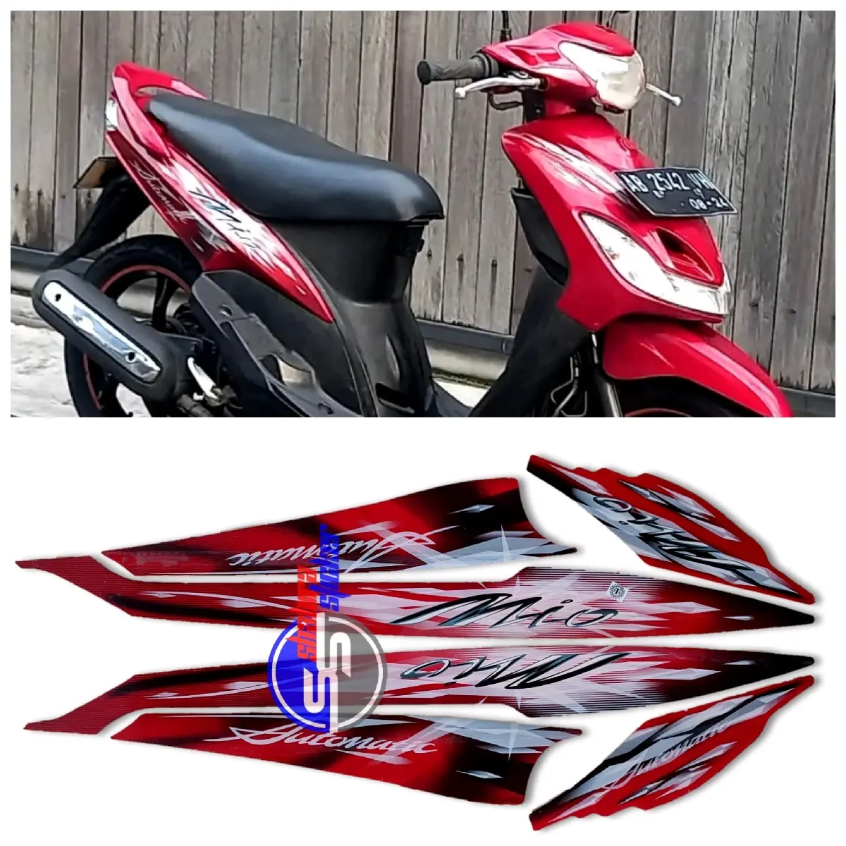 Striping Stiker Motor Yamaha Mio Sporty Smile 2009 Merah Fullset Motorcycle