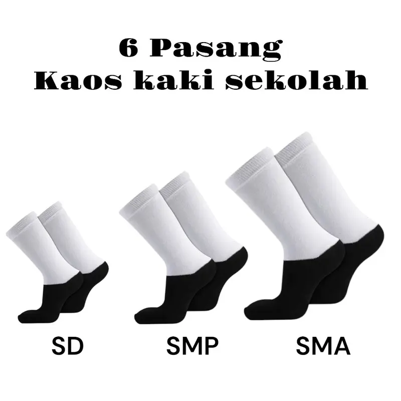 6 Pasang Kaos Kaki Anak Sekolah SD SMP SMA Hitam Putih Panjang Lembut Fashion 3