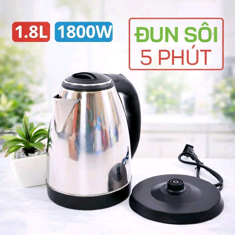 Ấm Đun Nước Siêu Tốc 1.8L Inox | Tự Ngắt An Toàn | Đun Nhanh 1800W