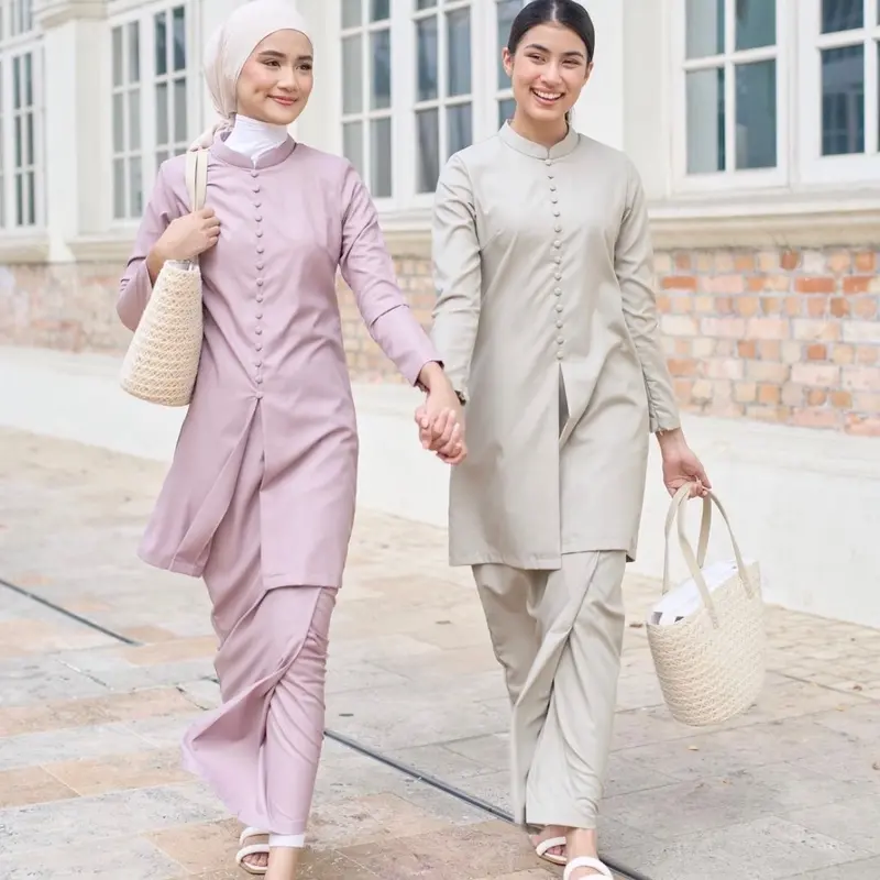 Ameera kurung melayu premium terbaru baju kurung melayu simple mewah Satin Muslim Kancing Panjang 0