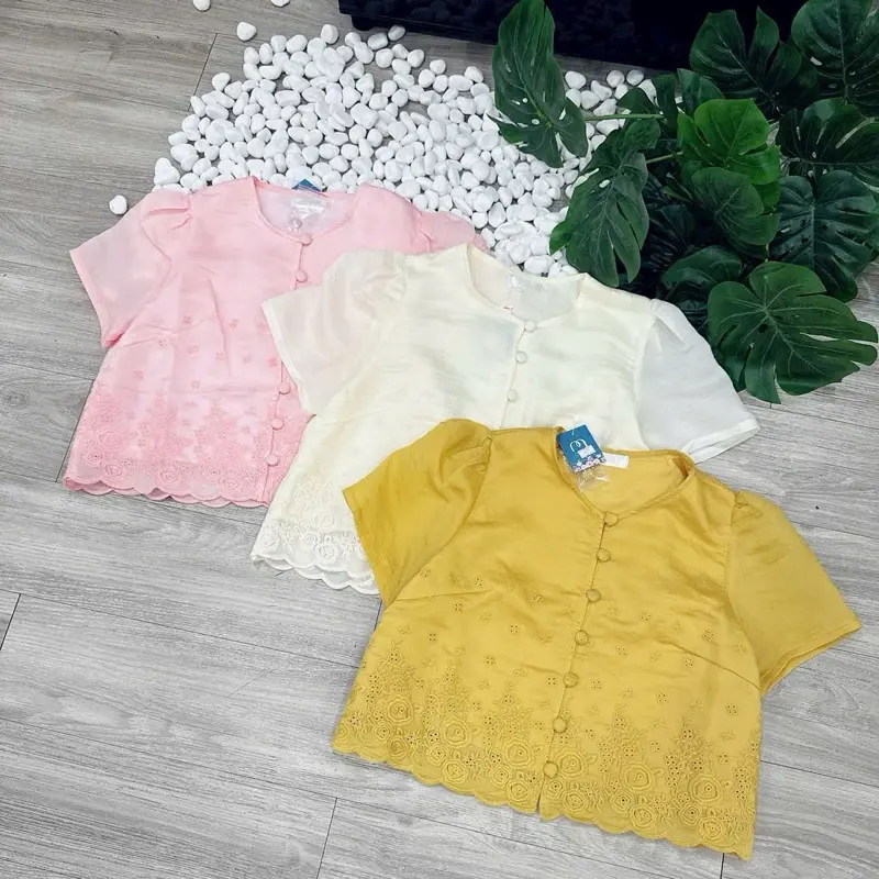 Áo cổ tròn tay ngắn xô tơ thêu ren 2 lớp hàng Qc freesize chất mát thời trang cho nữ