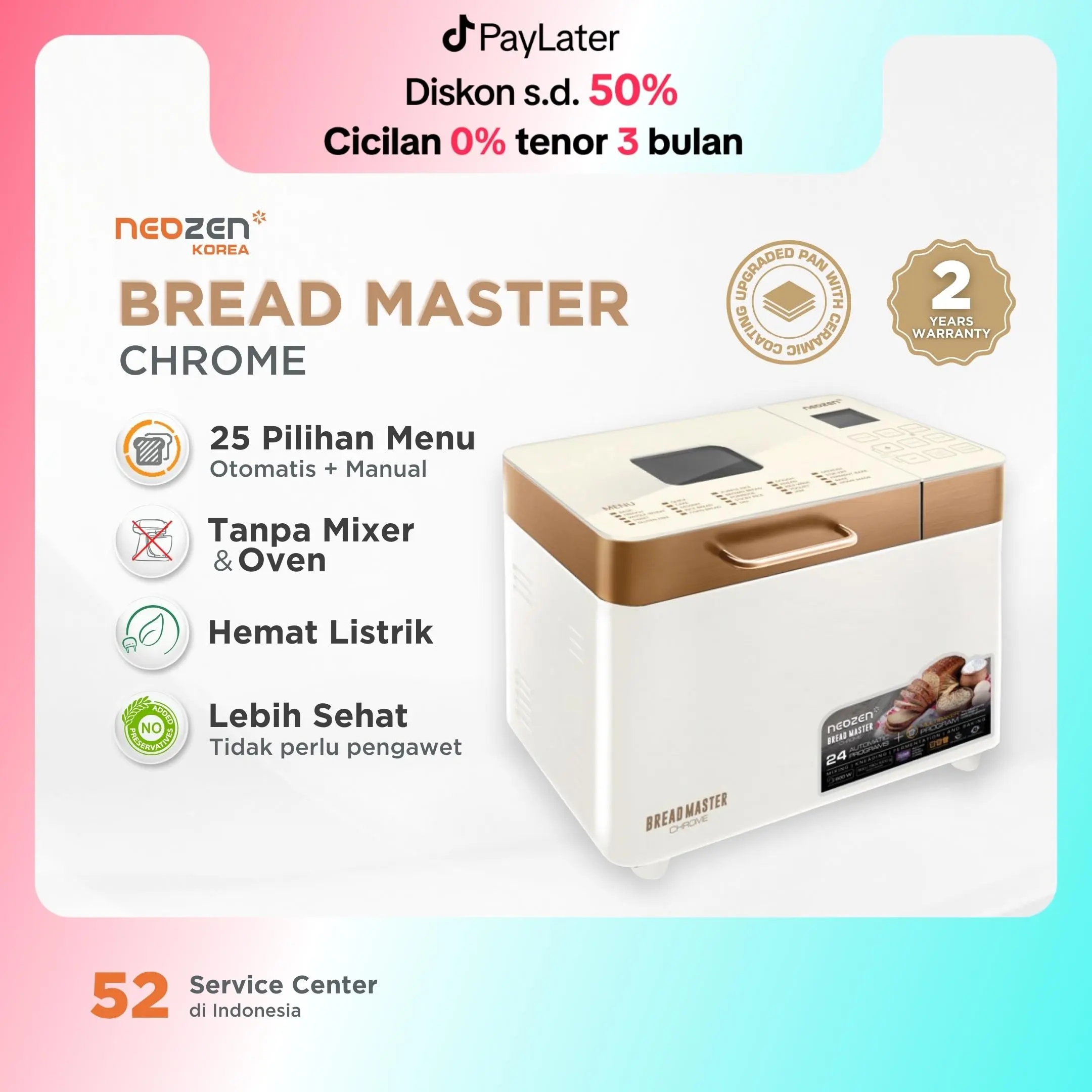Neozen Breadmaster Chrome Ivory - Pembuat Roti Instan (Touch Screen)