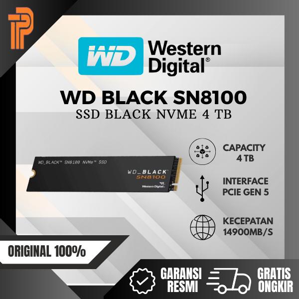 Gambar WD SSD BLACK SN8100 4TB NVMe 4TB M.2 2280 PCIe Gen5 Garansi Resmi 5 Tahun Kecepatan 14900MB/s dari t pedia pc Kota Administrasi Jakarta Pusat Tokopedia