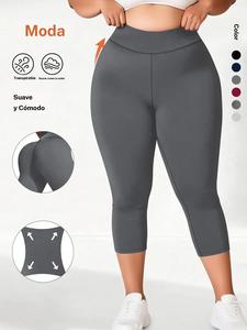 Leggings capri de mujer de talla grande con cintura alta y tejido elástico suave para yoga y uso diario, disponibles en varios colores