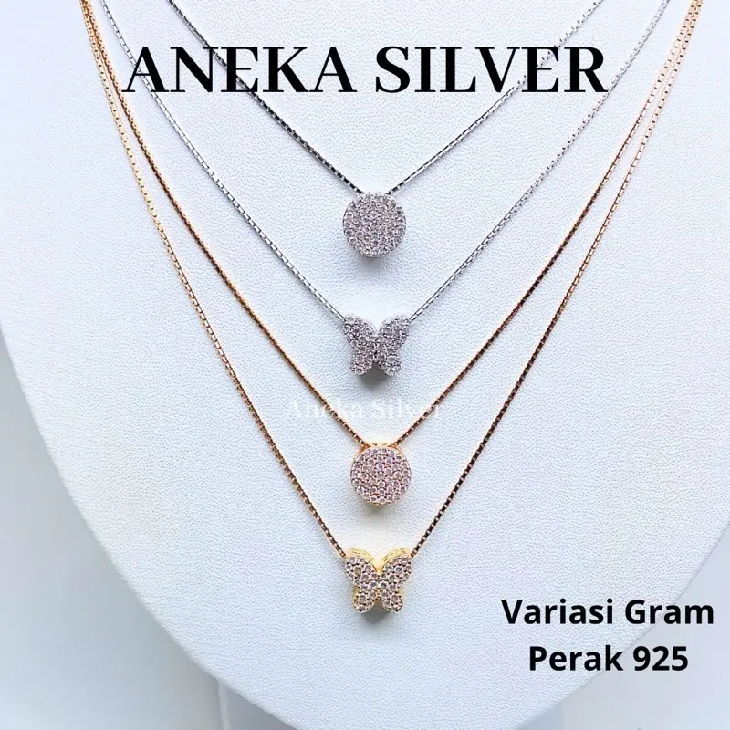 Kalung Itali santa + Liontin Variasi Butterfly Bulat, Perak 925