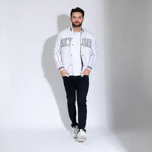 BISA COD | Jaket BOMBER SKYONE PUTIH Bahan Tebal | Jaket Baseball Varsity unisex