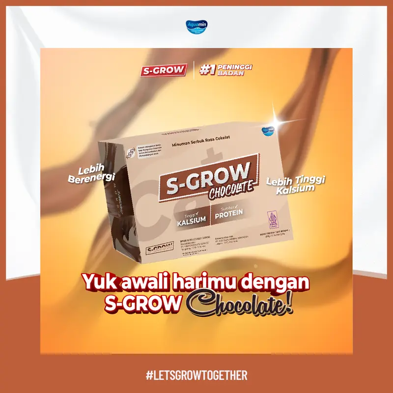 S-GROW Susu Rasa Coklat Tinggi Kalsium untuk Pertumbuhan Badan Remaja dan Dewasa dengan Multivitamin Zinc dan Vitamin D  bpom 6